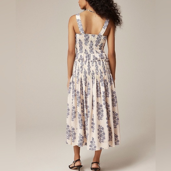 NWT J.Crew Smocked-bodice midi dress in blooming lilac block print (size xs) - Picture 3 of 10